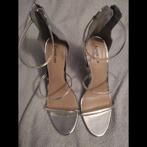 Bebe silver heels with clear straps